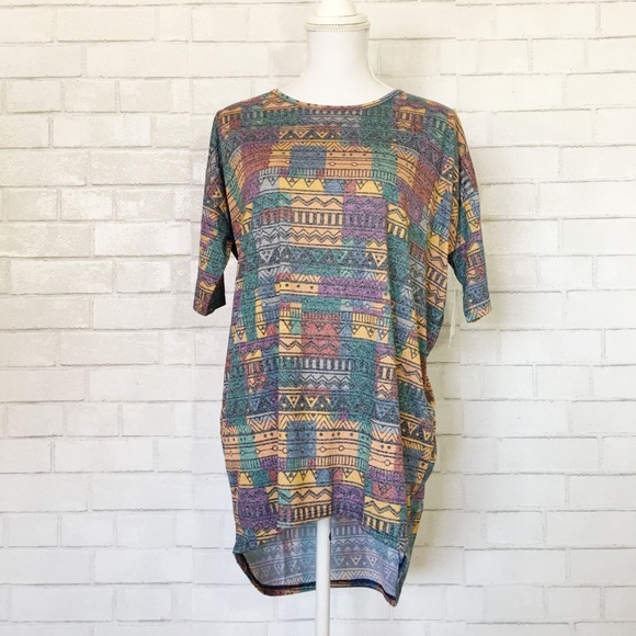 New LuLaRoe Geo Shapes Blue Purple Colorful Irma Tunic XS - Picture 1 of 7